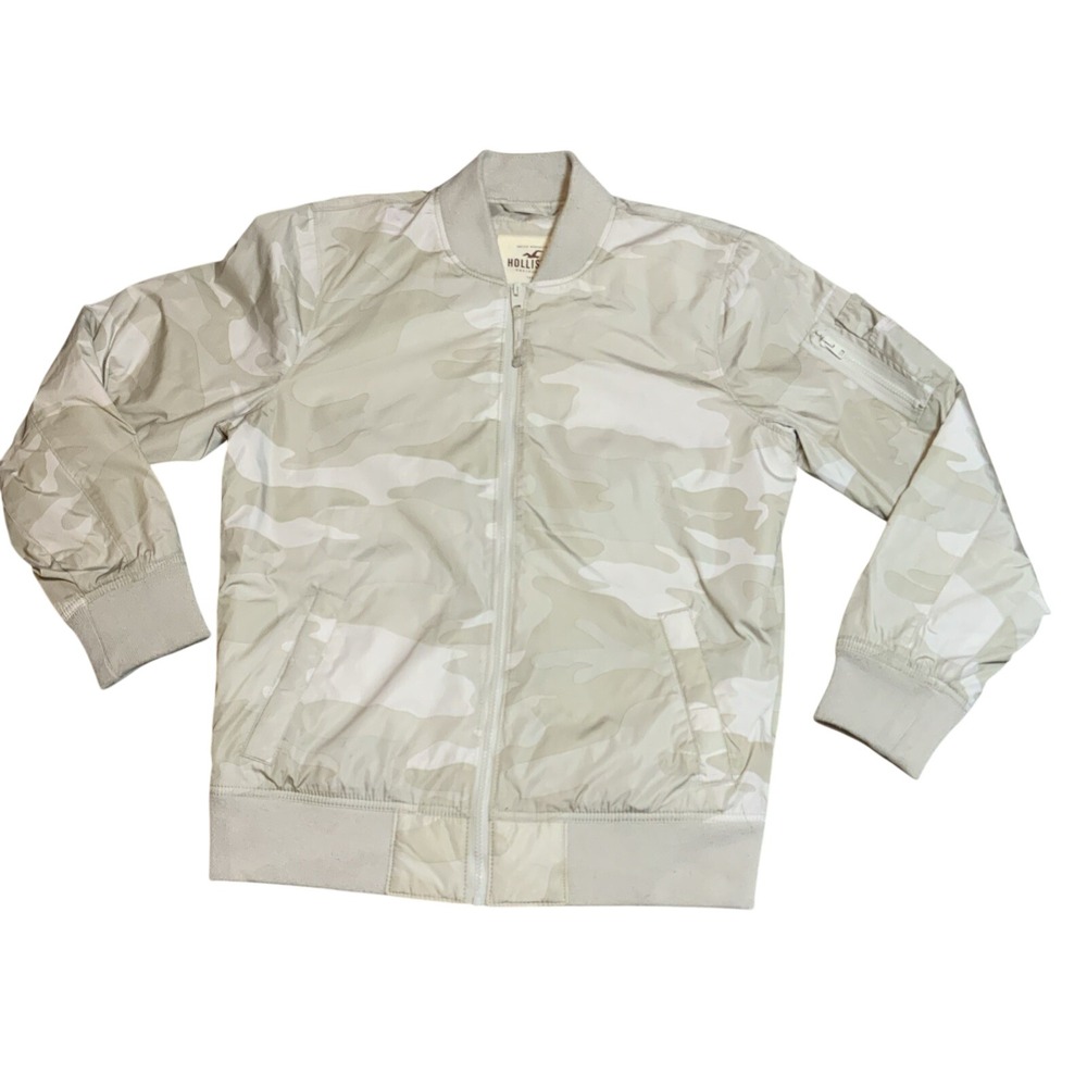 Hollister Camouflage Bomber Jacket Polyester Grey White Small